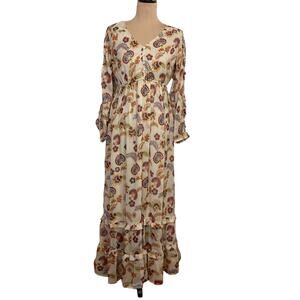 Stylish Nature Tiered Maxi Dress M Floral Pullover Ruffle Boho Chic Hippie Retro